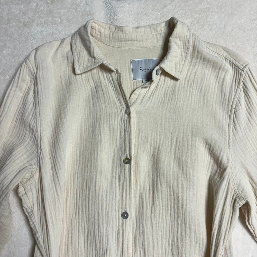 Rails Womens Nadia Tie Dress Size Medium Flax Cotton Gauze Long Sleeve Buttons - Picture 5 of 14